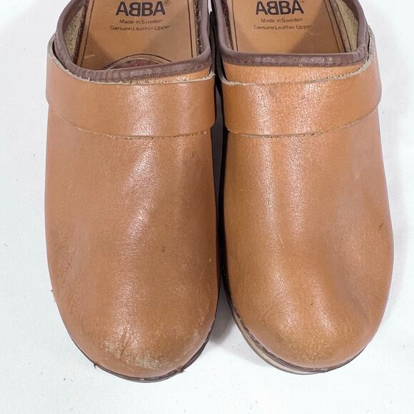 Vintage Tretorn ABBA Wooden Slippers Clogs Women 5 (35) Tan Leather Sweden 1970 - Picture 11 of 14
